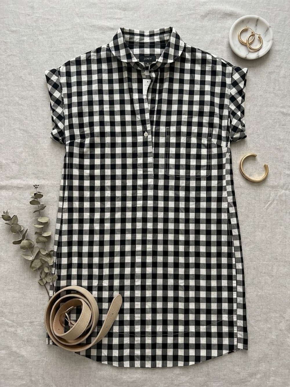 J. Crew Black and White Gingham Pullover Dress